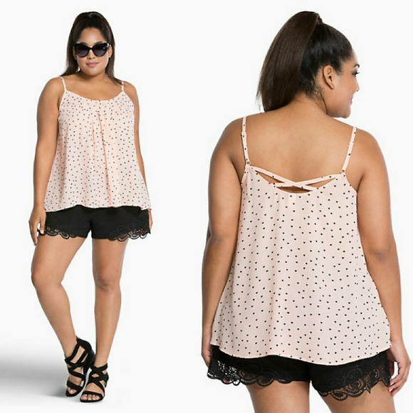 torrid Tops - Torrid HEART PRINT GEORGETTE CRISSCROSS CAMI